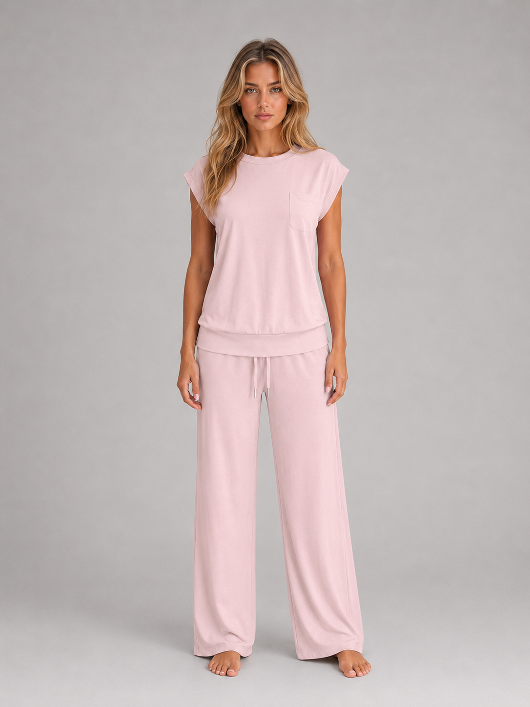 Montarello Women's Lounge Set Cap Sleeve Wide Leg Trousers
