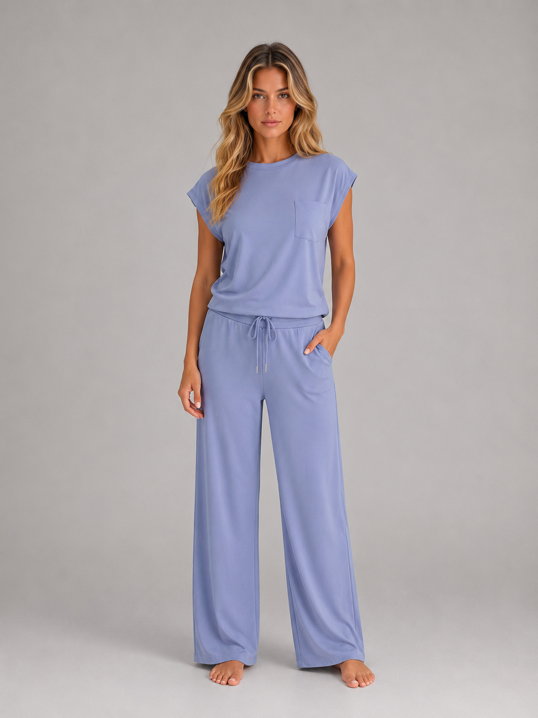 Montarello Women's Lounge Set Cap Sleeve Wide Leg Trousers