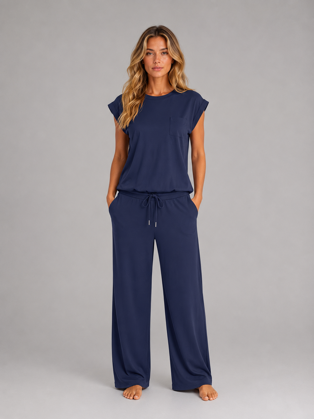 Montarello Women's Lounge Set Cap Sleeve Wide Leg Trousers