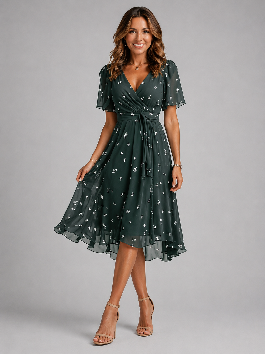 Montarello Women's Floral V-Neck Midi Dress