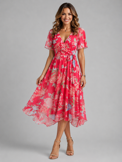 Montarello Women's Floral V-Neck Midi Dress