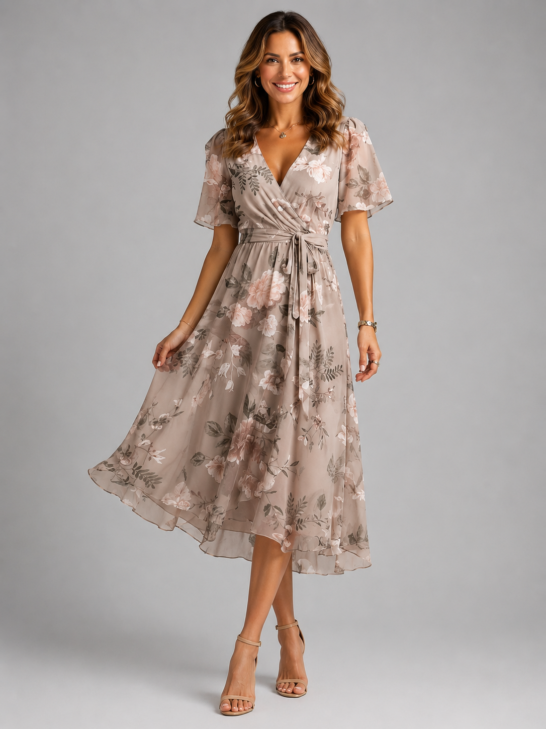 Montarello Women's Floral V-Neck Midi Dress
