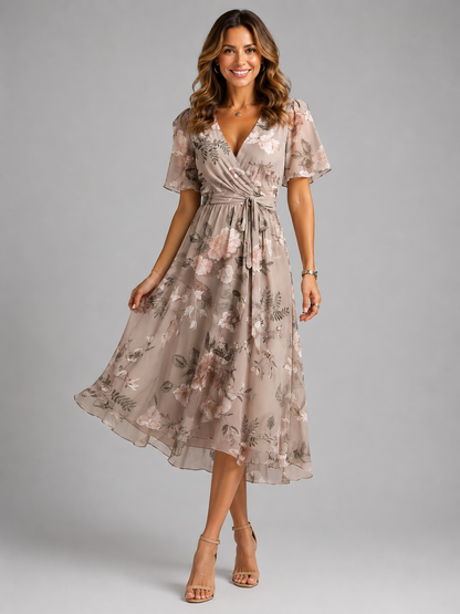 Montarello Women's Floral V-Neck Midi Dress