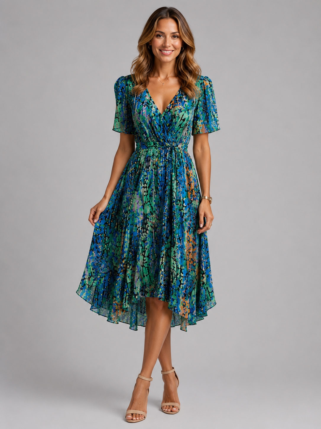 Montarello Women's Floral V-Neck Midi Dress
