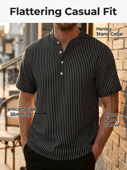 Montarello Henley Men's Linen-Look Short Sleeve Shirt