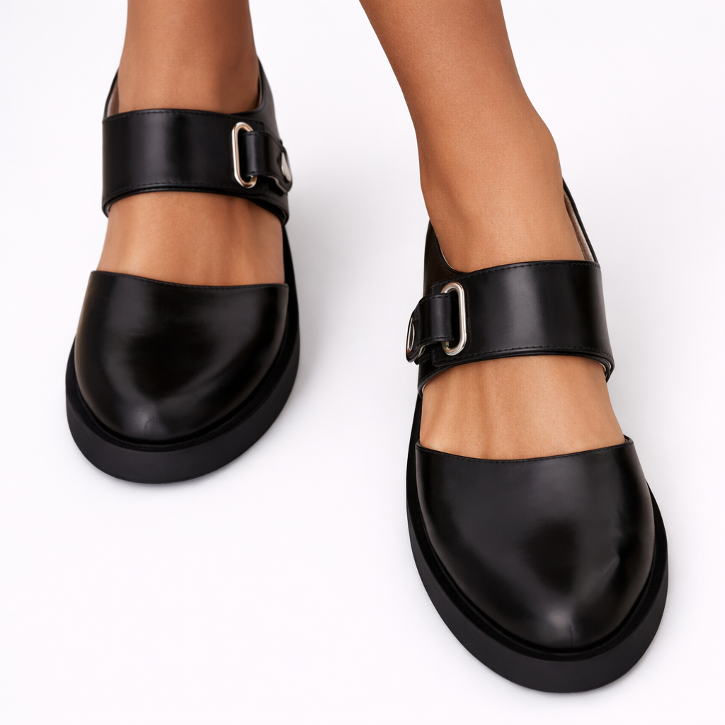 Montarello Women's Buckle Strap Mary Jane Flats