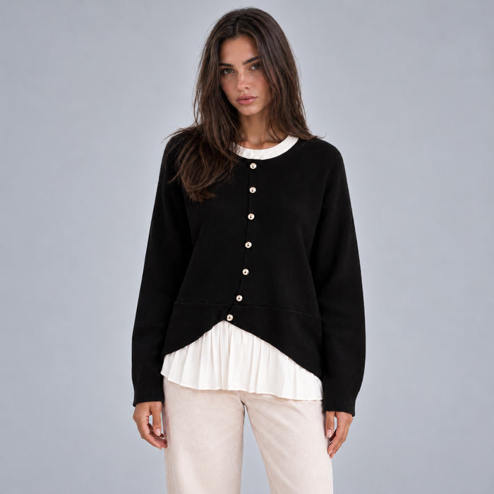Montarello Women's Cardigan Layered Pleated Hem Button Front