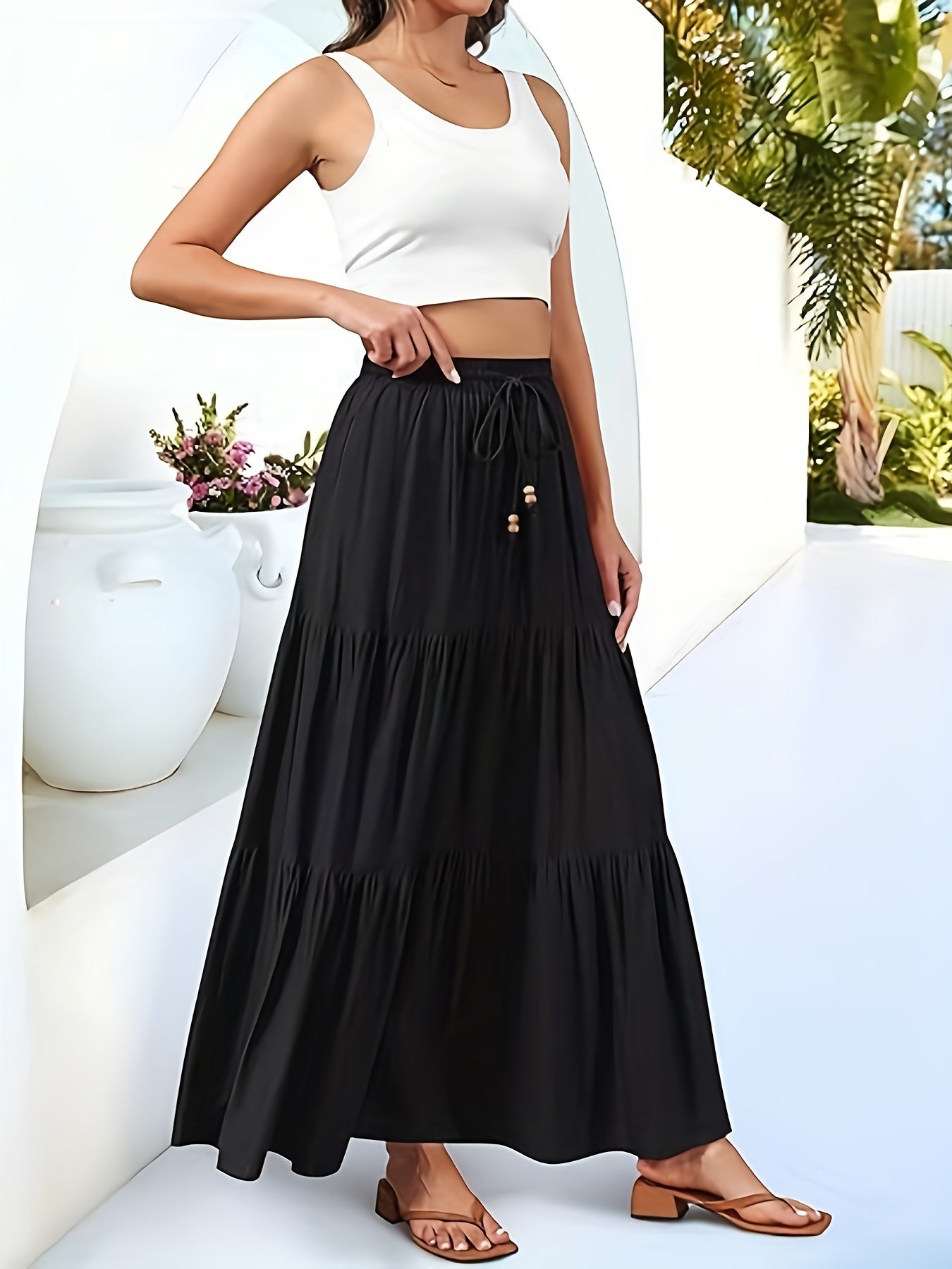 Montarello Tiered Drawstring Maxi Skirt Women's