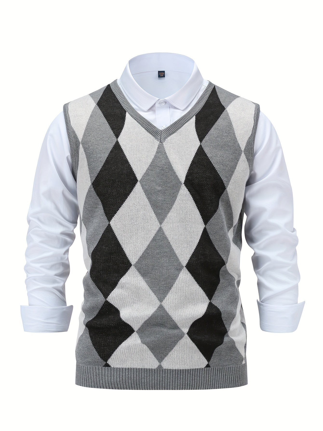 Montarello Men's Sweater Vest Argyle Knitted V-Neck