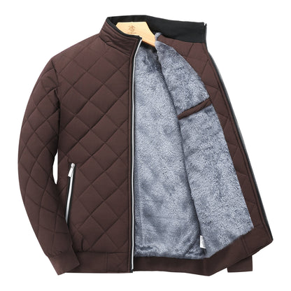 Montarello Men's Diamond Quilted Zip-Up Jacket with Stand Collar