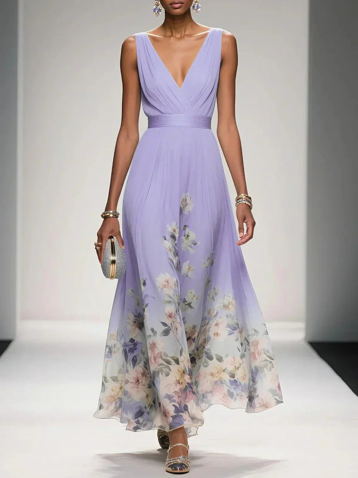 Montarello Women’s Floral Deep V-Neck Wedding Guest Dress
