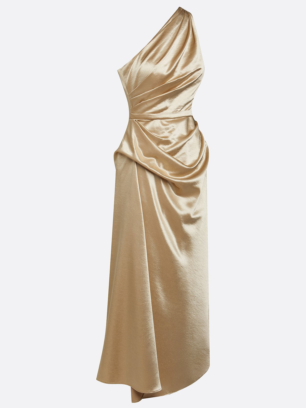 Montarello Women's Satin-Look One-Shoulder Ruched Wedding Guest Midi Dress