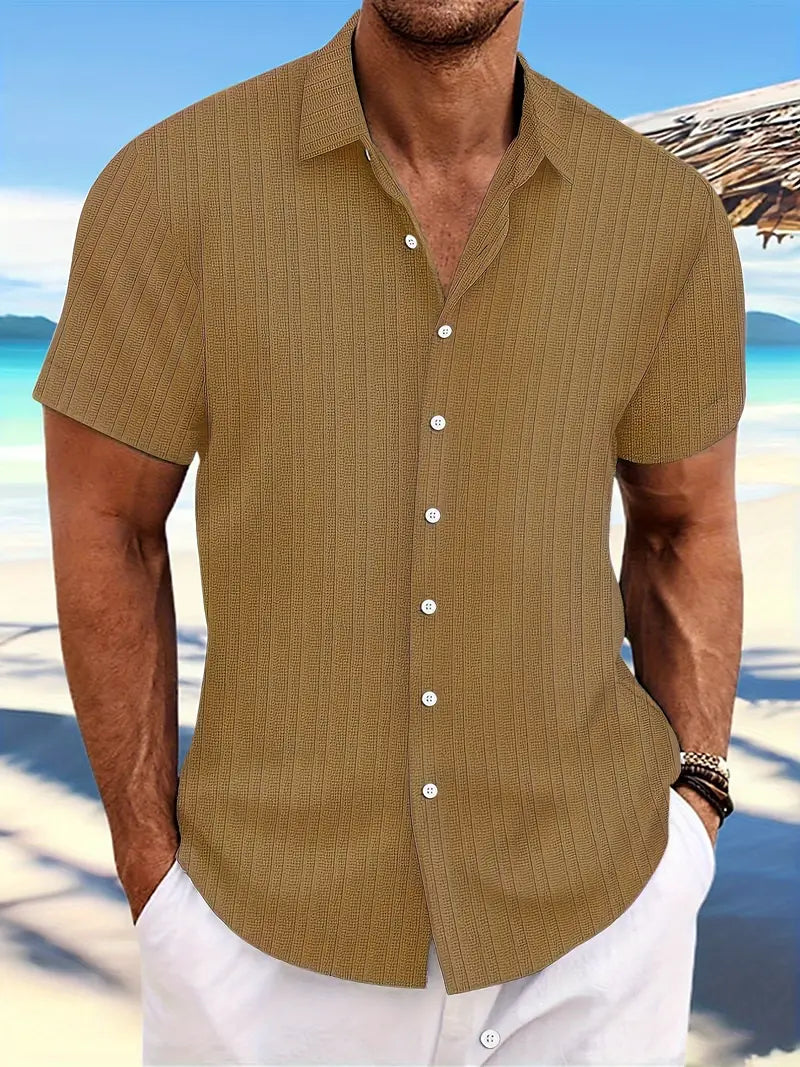 Chemise à manches courtes côtelée avec boutons pour homme Montarello