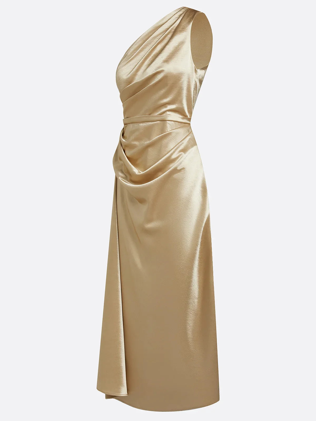 Montarello Women's Satin-Look One-Shoulder Ruched Wedding Guest Midi Dress