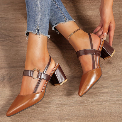 Montarello Women’s Pointed-Toe Block Heel Slingback Sandals