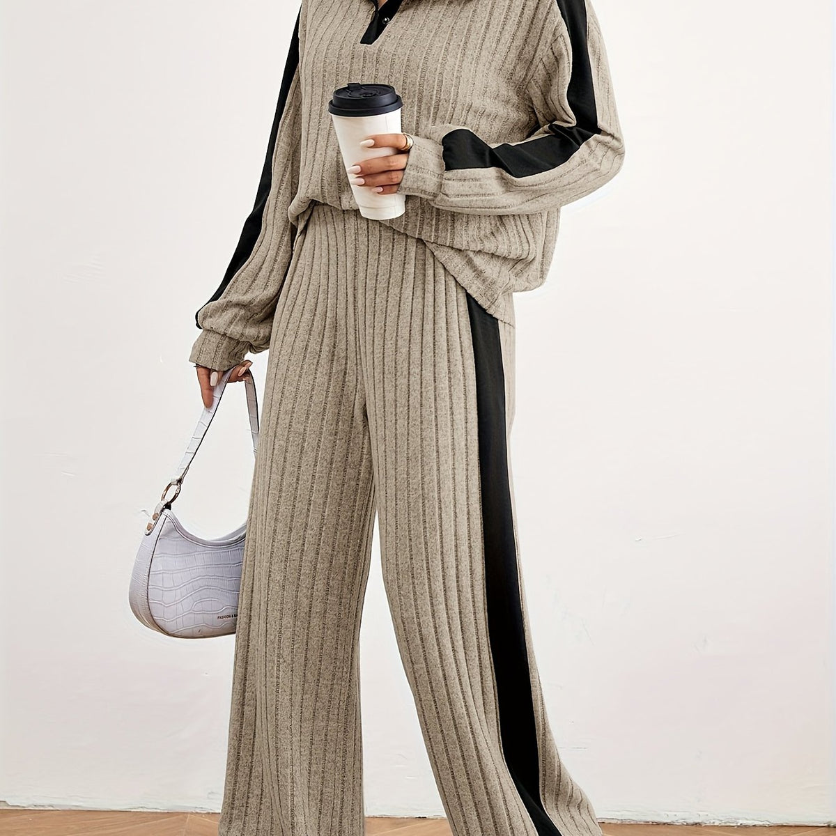 Montarello Women's Lounge Set Striped Knit Contrast Trim Two Piece