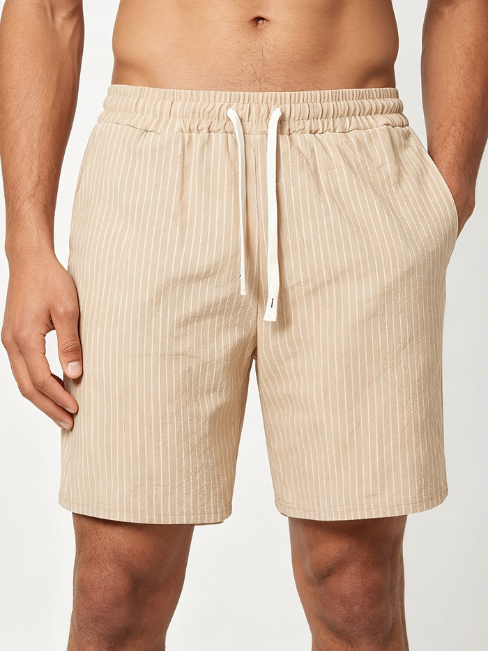 Montarello Men's Striped Linen-Look Drawstring Casual Shorts