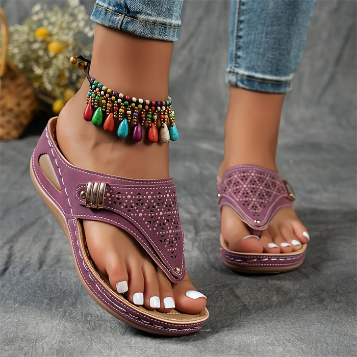 Montarello Women's Beaded Platform Wedge Thong Sandals