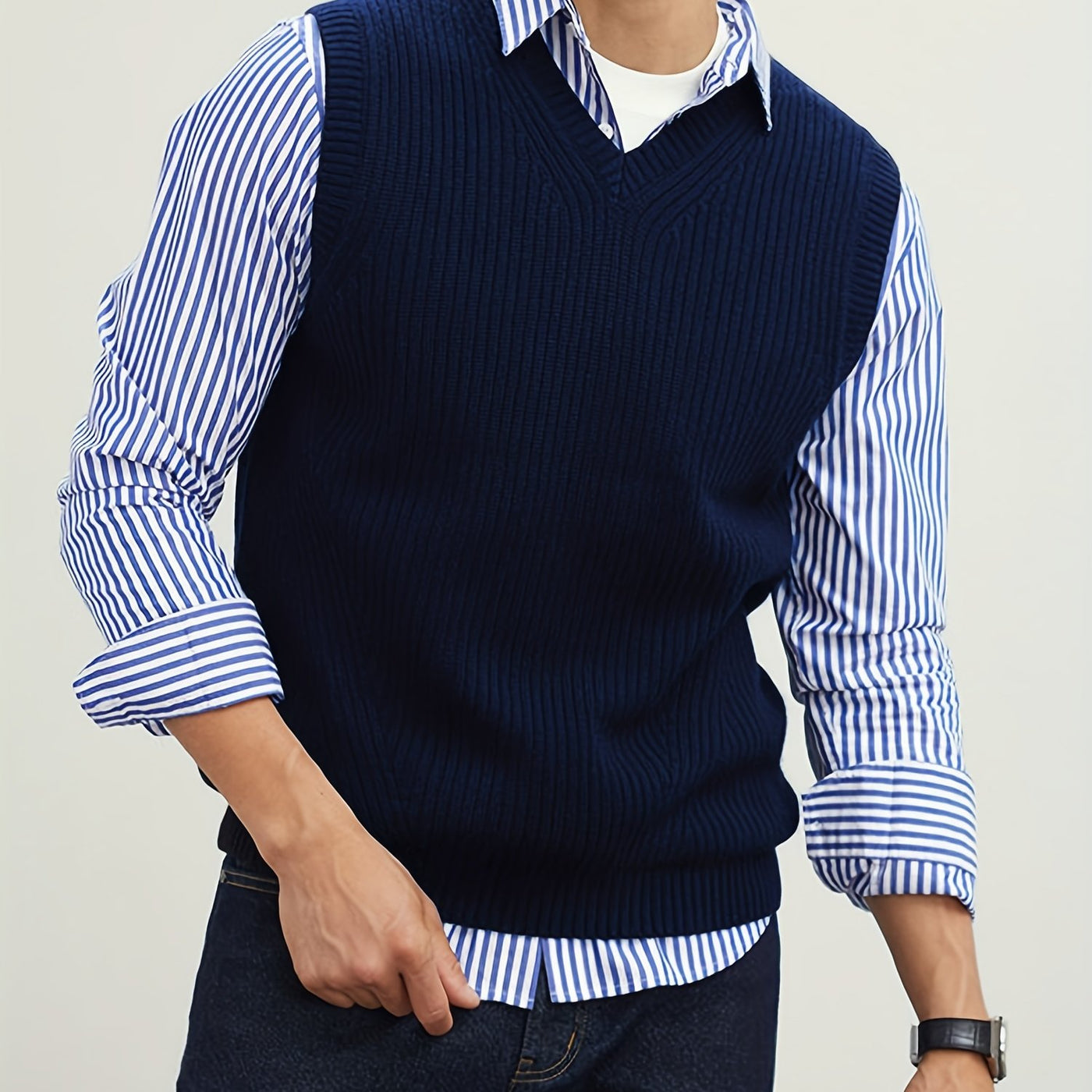 Montarello Men's Sweater Vest V-Neck Ribbed Knit