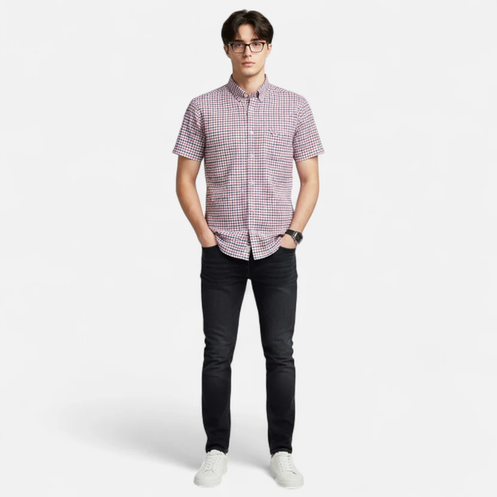 Montarello Men's Oxford Cotton Short-Sleeve Summer Shirt