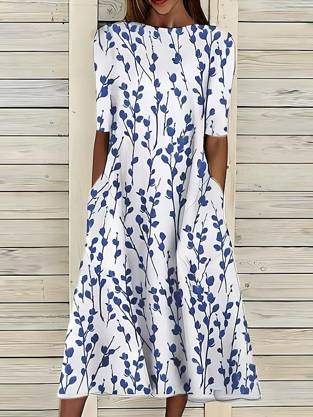 Montarello Women's Floral Print Midi Dress 3/4 Sleeve