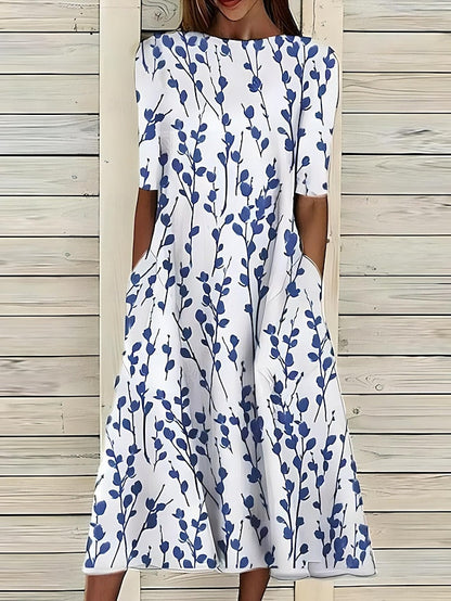 Montarello Women's Floral Print Midi Dress 3/4 Sleeve