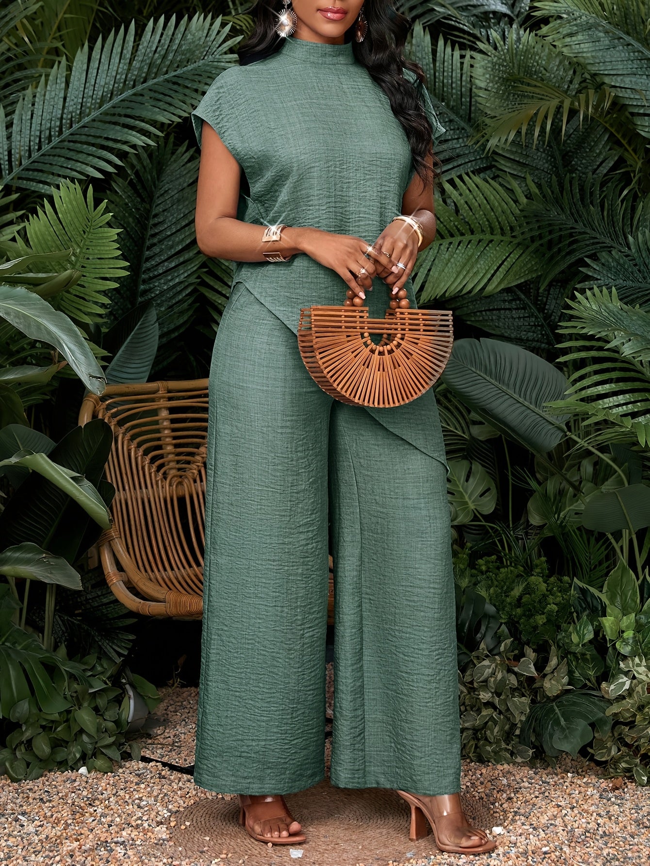 Montarello Women's Asymmetric Hem Top and Trousers Co-Ord Set