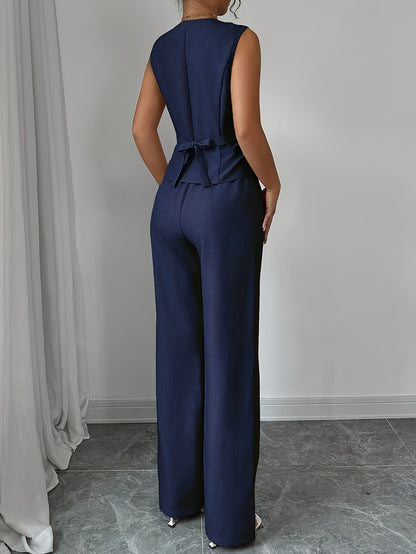 Montarello Women's Sleeveless V-Neck Top and Trousers Co-Ord Set