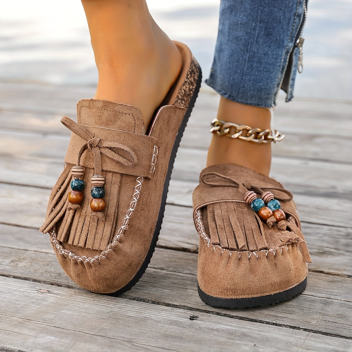 Montarello Tassel Beaded Women's Slip-On Shoes