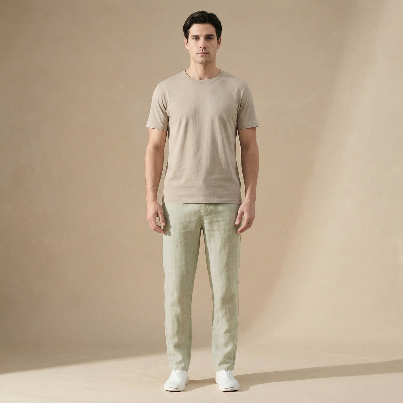 Montarello Men's Straight-Leg Linen-Look Elastic Waist Summer Trousers