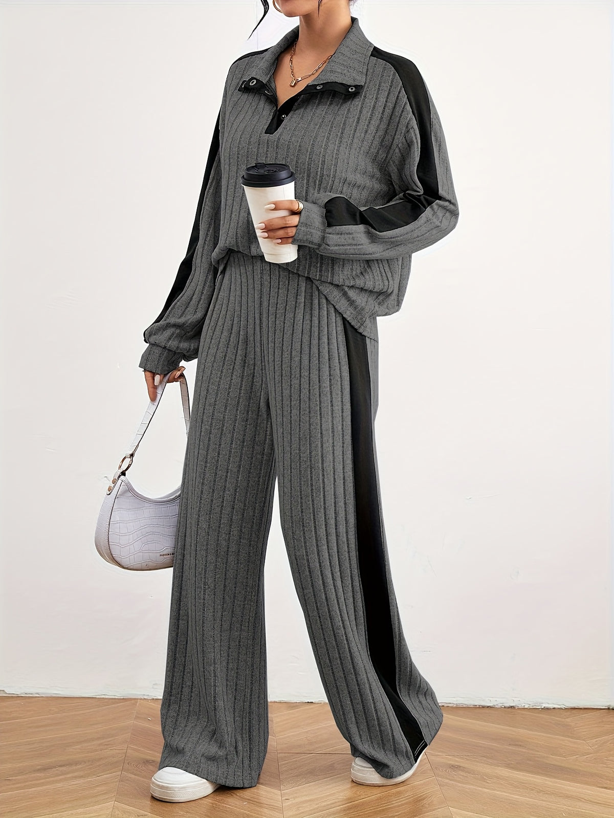 Montarello Women's Lounge Set Striped Knit Contrast Trim Two Piece