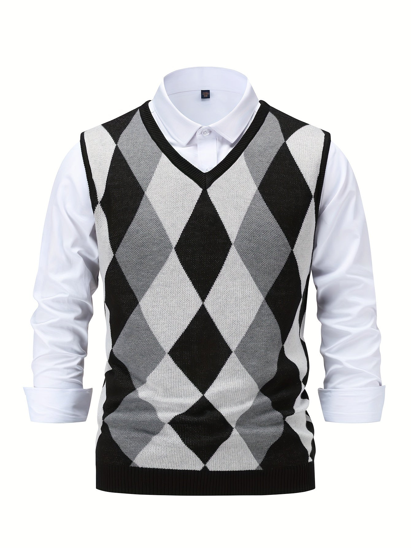 Montarello Men's Sweater Vest Argyle Knitted V-Neck