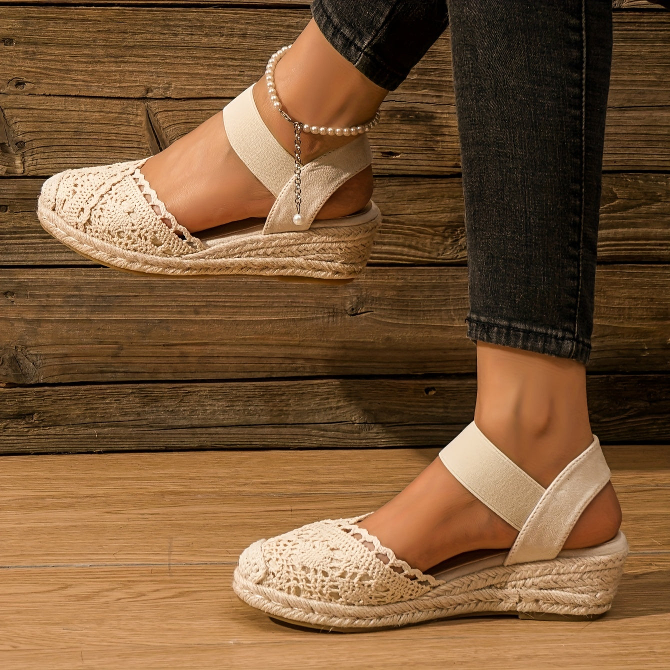 Montarello Women's Crochet Espadrille Wedge Sandals