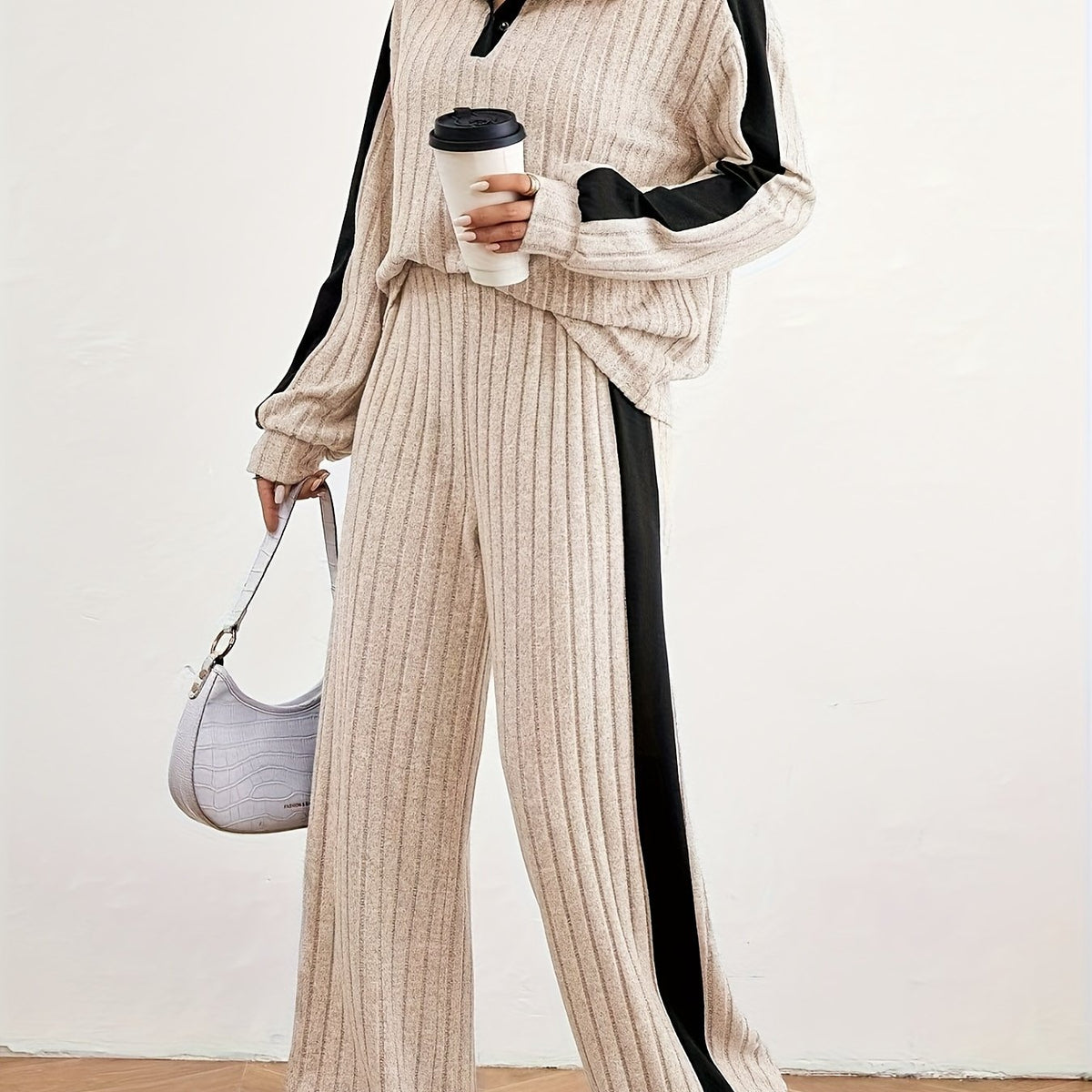 Montarello Women's Lounge Set Striped Knit Contrast Trim Two Piece