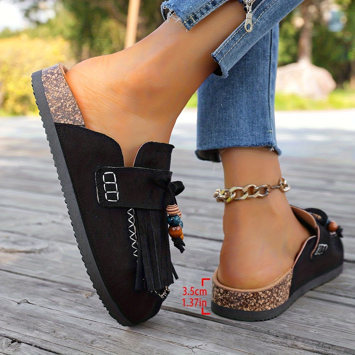 Montarello Tassel Beaded Women's Slip-On Shoes