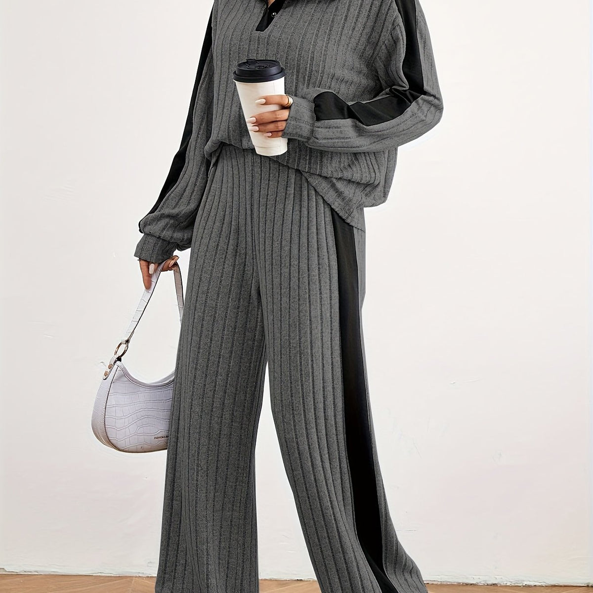 Montarello Women's Lounge Set Striped Knit Contrast Trim Two Piece