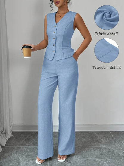 Montarello Women's Sleeveless V-Neck Top and Trousers Co-Ord Set