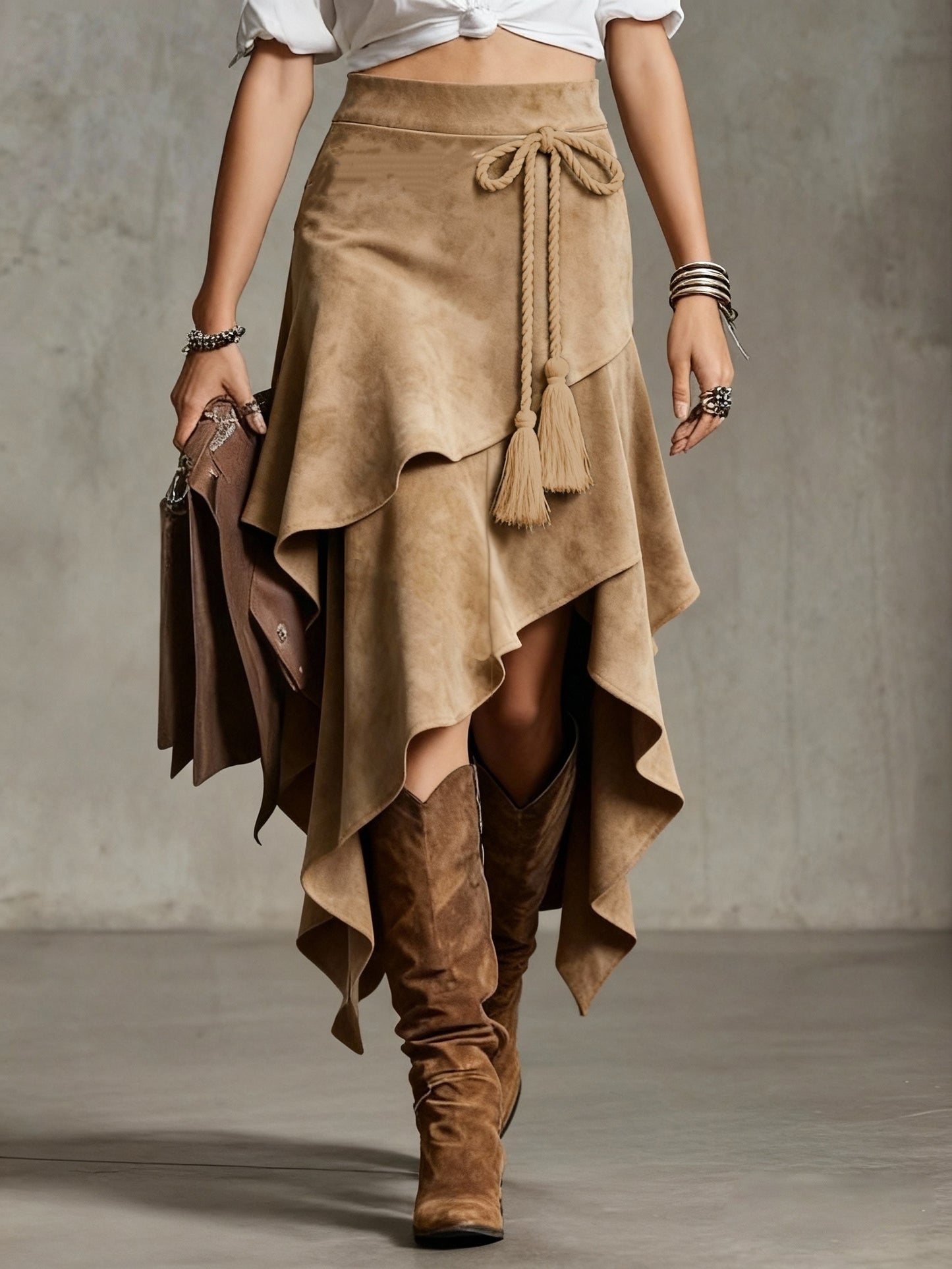 Montarello Women's Suede-Look Asymmetric Midi Skirt