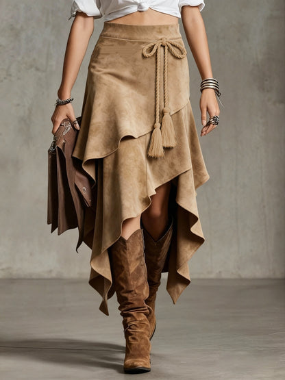 Montarello Women's Suede-Look Asymmetric Midi Skirt