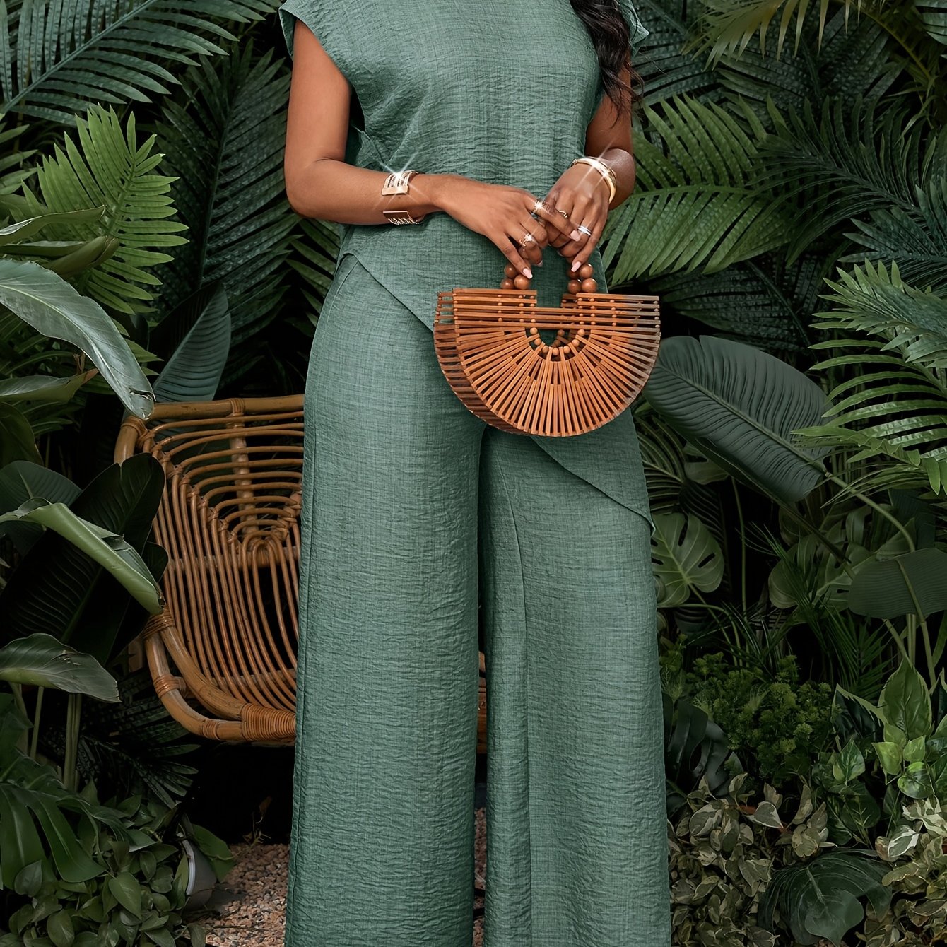 Montarello Women's Asymmetric Hem Top and Trousers Co-Ord Set