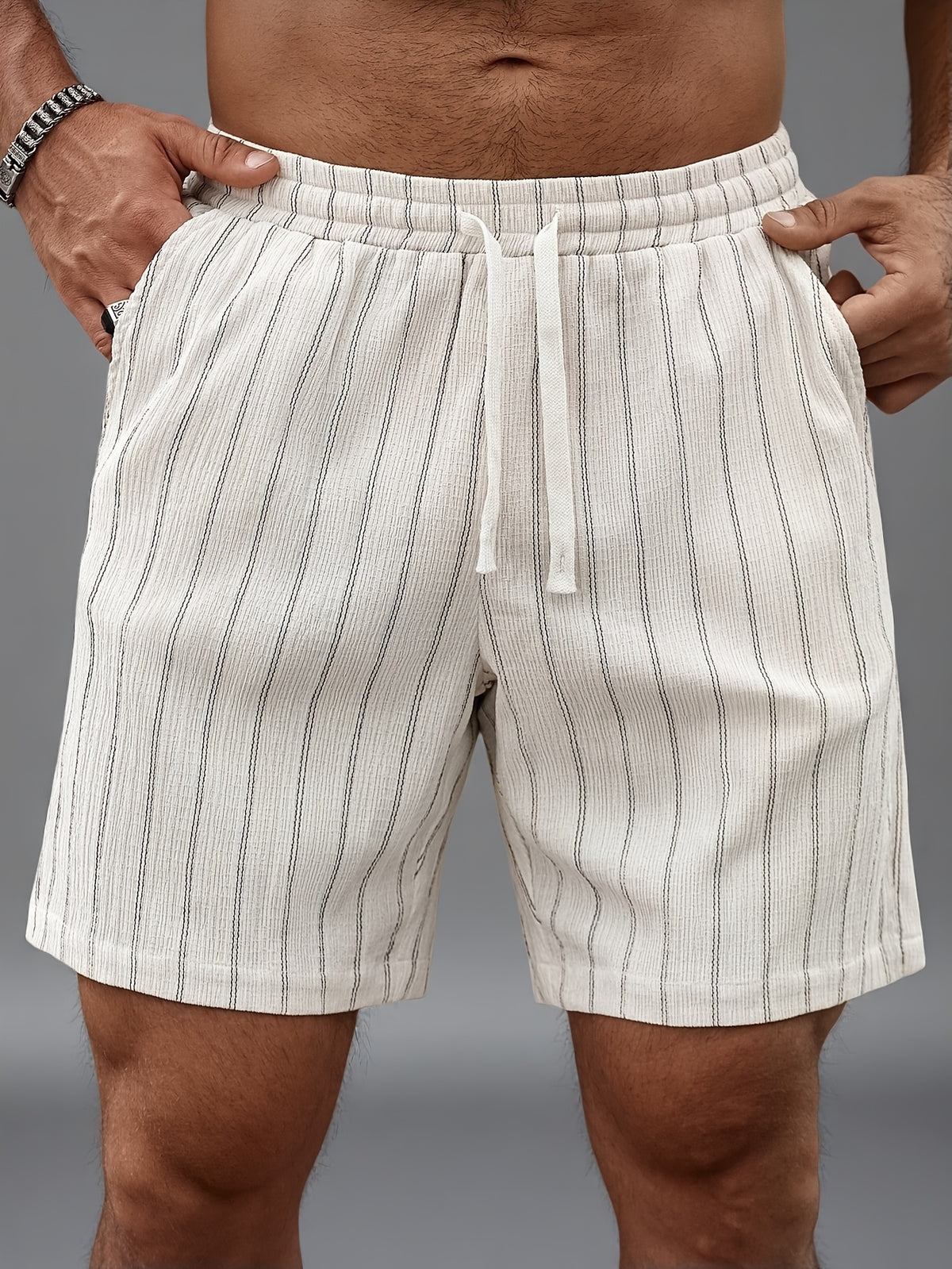 Montarello Men's Pinstripe Elasticated Drawstring Beach Shorts
