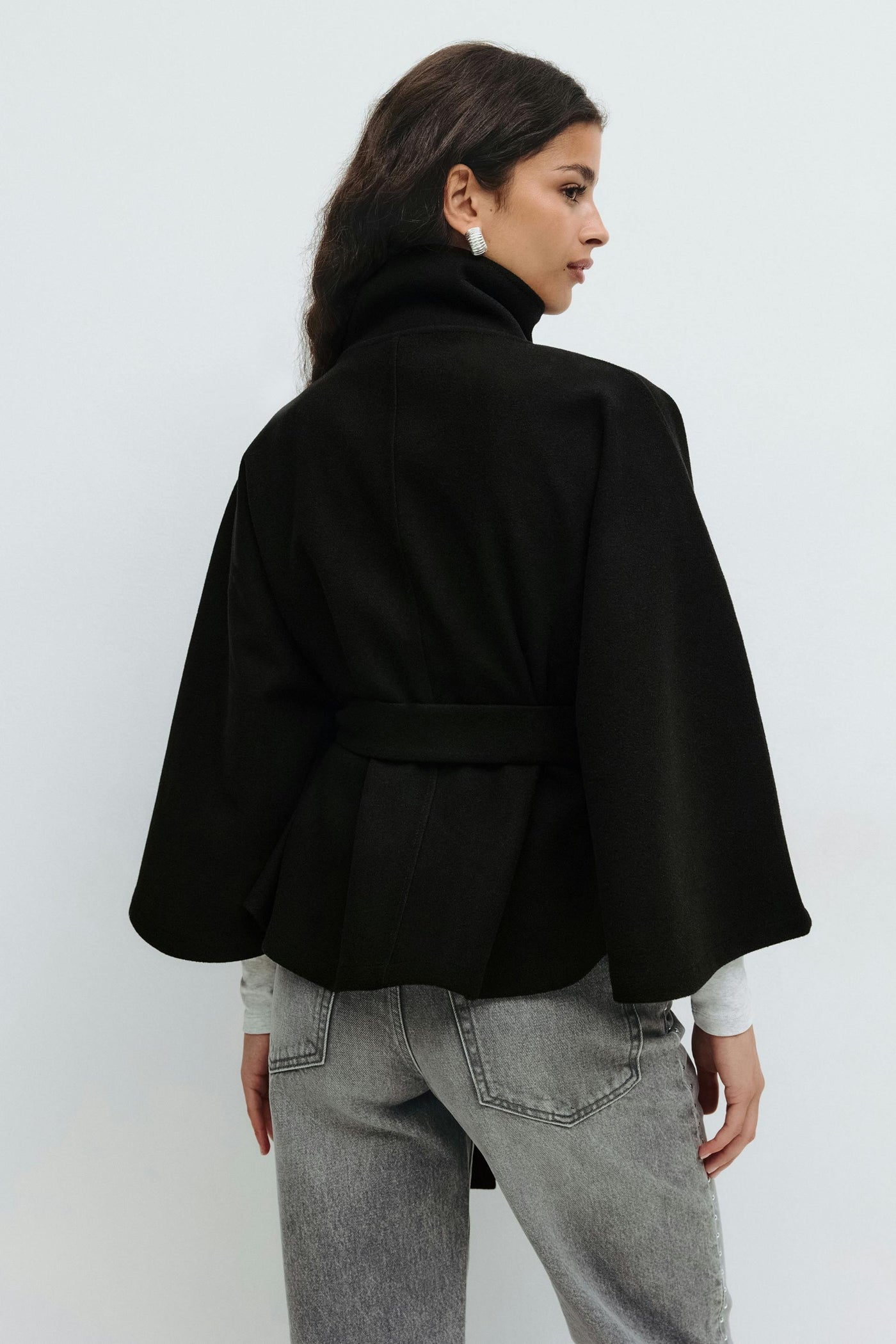 Montarello Women's Cape Coat High Collar Belted