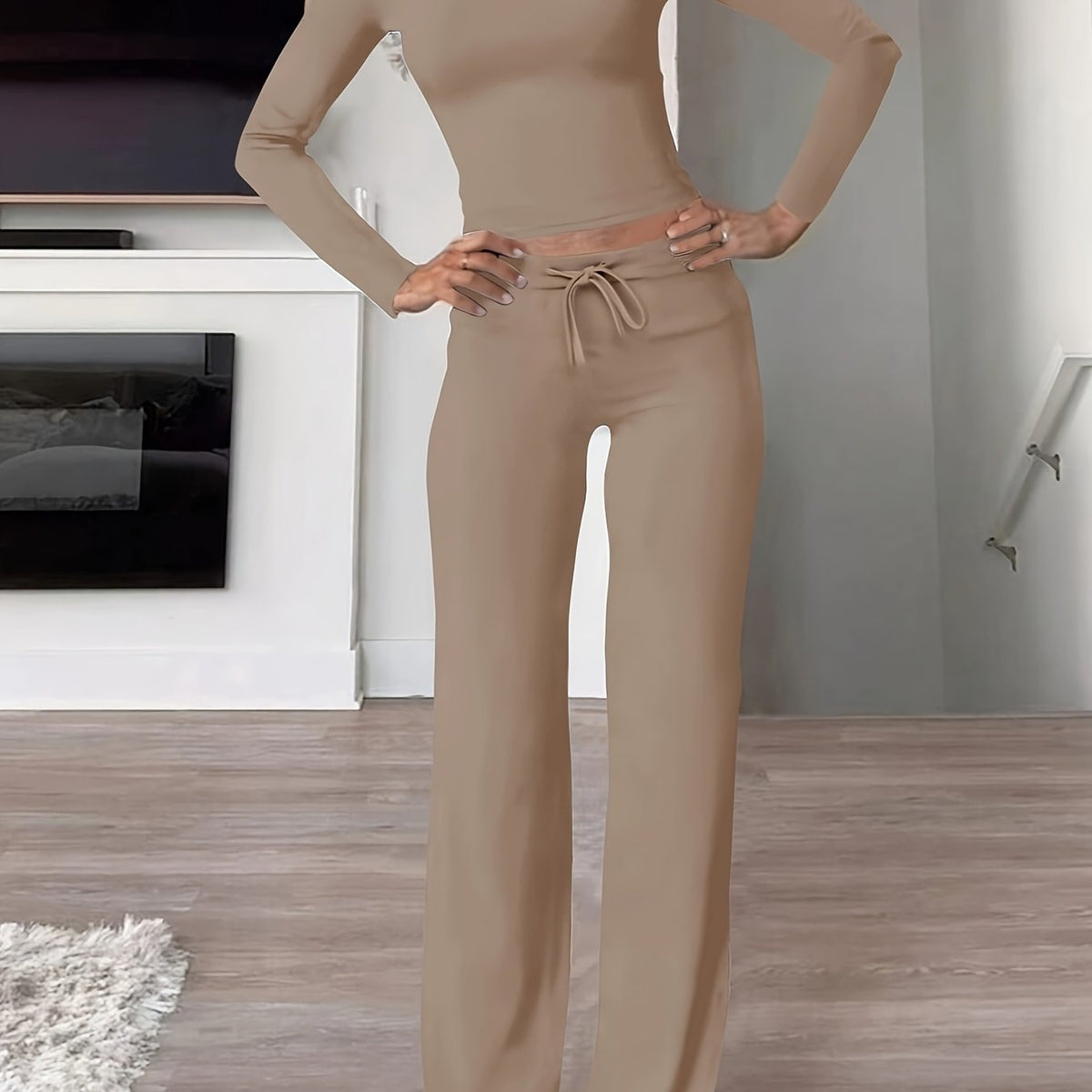 Montarello Women's Loungewear Set Ribbed Long Sleeve Drawstring Two Piece