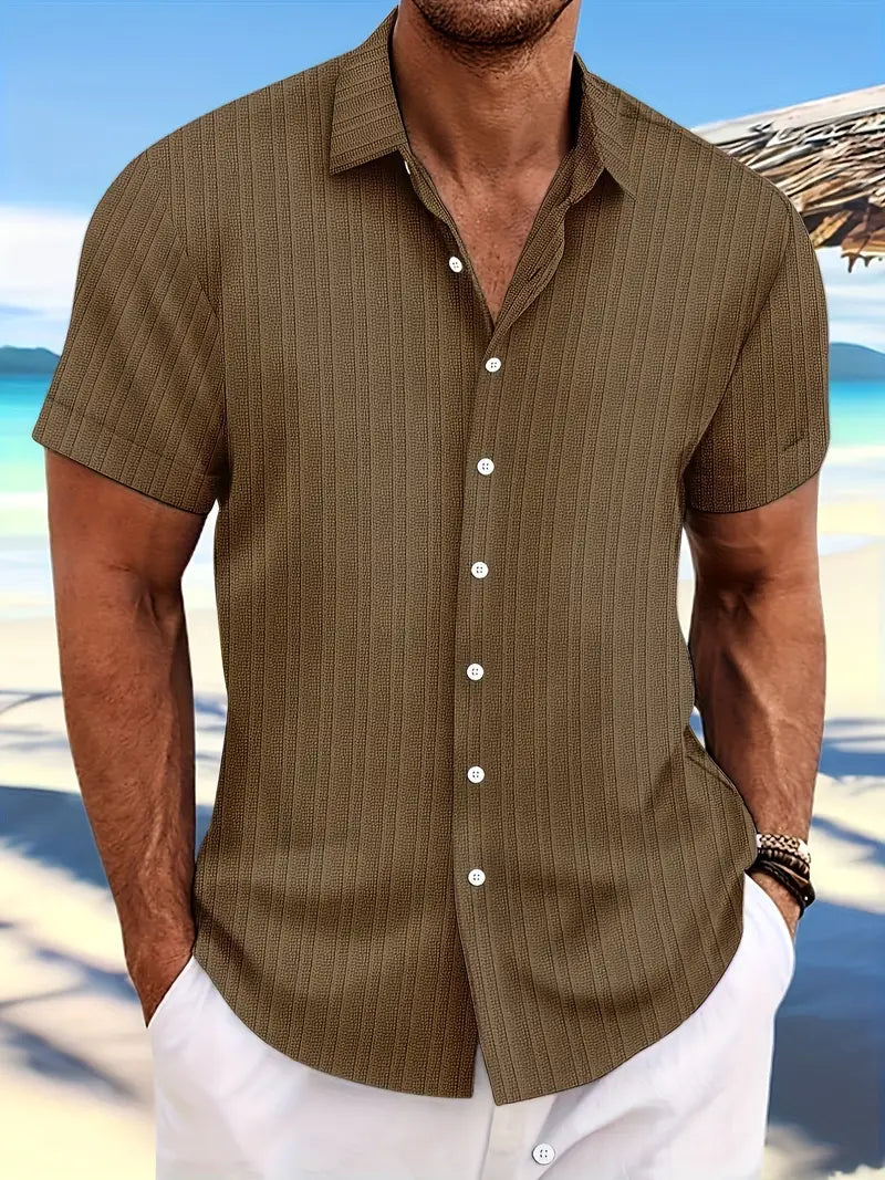 Chemise à manches courtes côtelée avec boutons pour homme Montarello