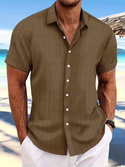 Chemise à manches courtes côtelée avec boutons pour homme Montarello