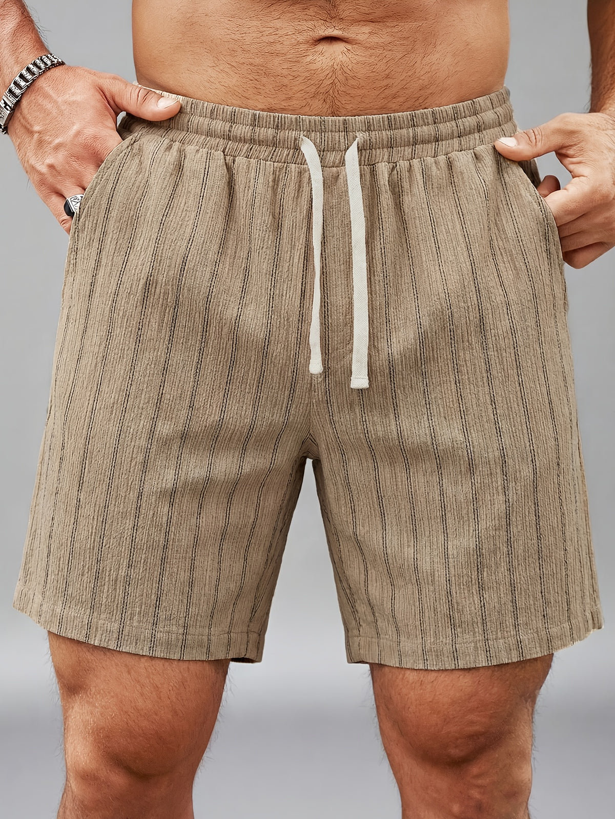 Montarello Men's Pinstripe Elasticated Drawstring Beach Shorts