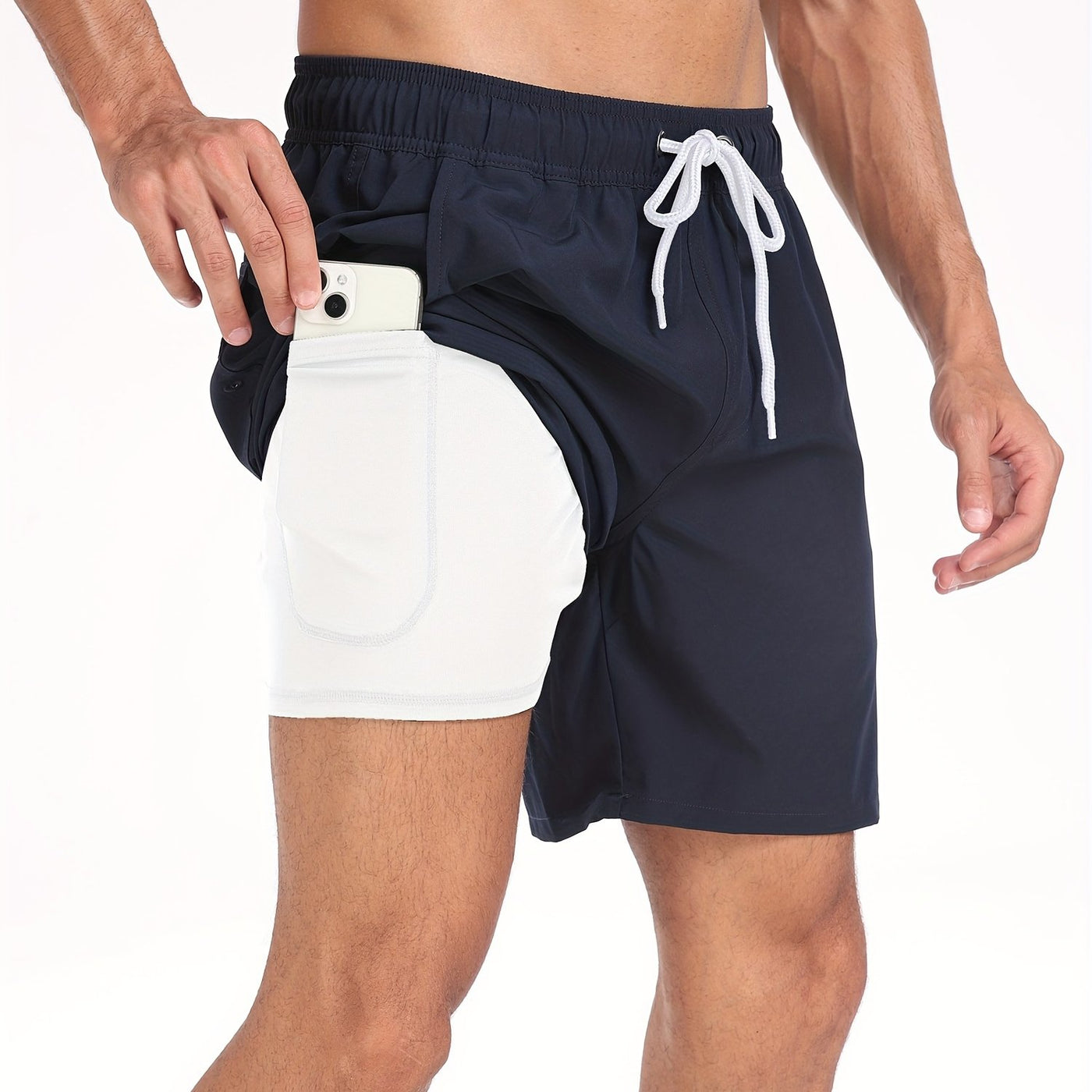 Montarello Men's Quick-Dry Swim Shorts with Compression Liner and Pocket