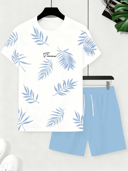 Montarello Palm Print Men's T-Shirt & Shorts Set