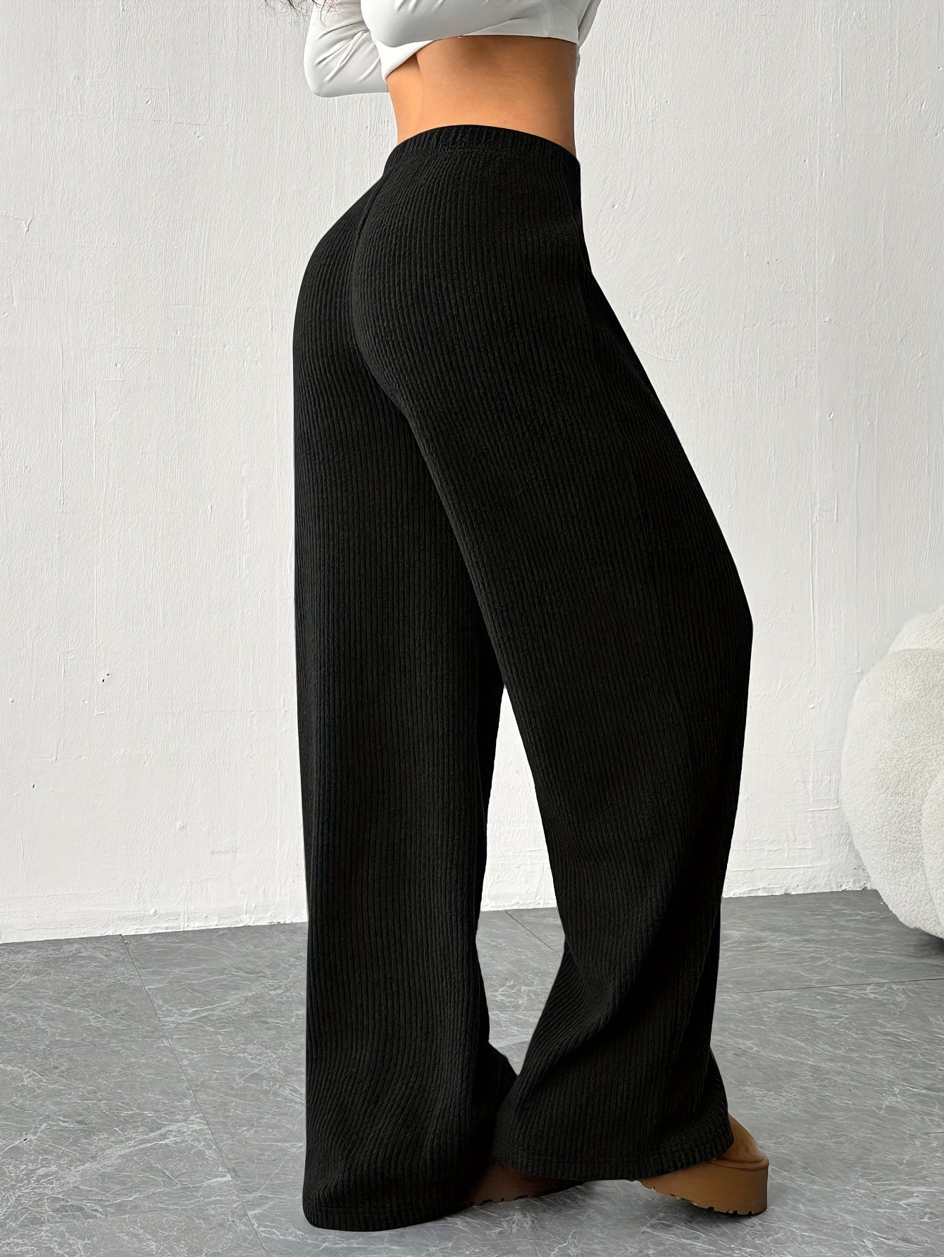 Montarello Women's Knitted Trousers Wide Leg Ribbed