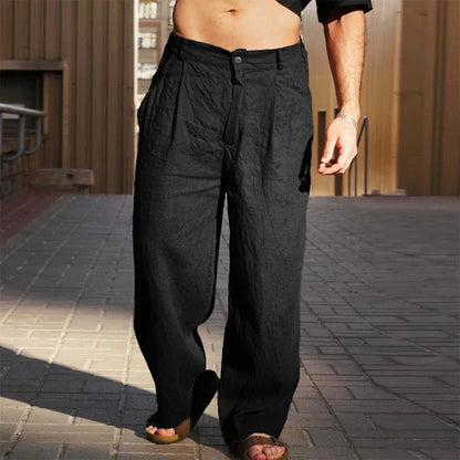 Montarello Men's Wide Leg Pleated Linen-Look Trousers